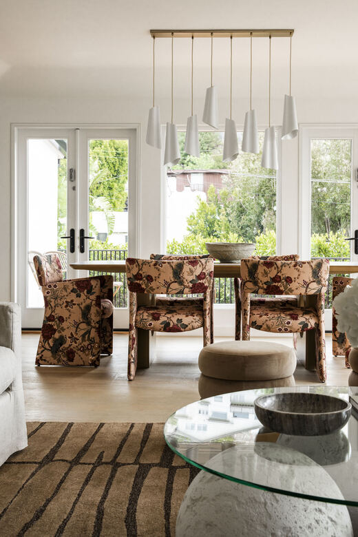 Dining chairs in floral upholstery